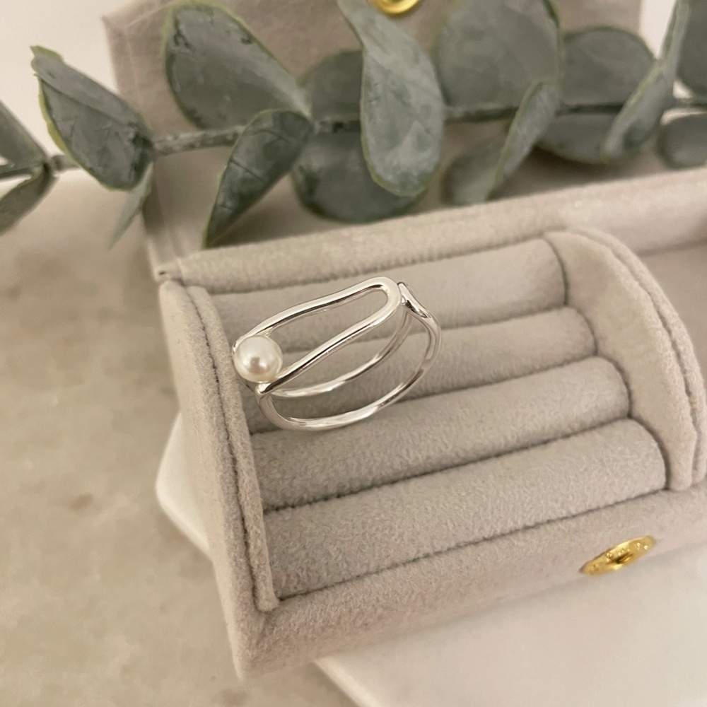 925 Sterling Silver Minimalist Geometric Pearl Ring Dainty Ring Modern Bar Ring - Picture 4 of 6